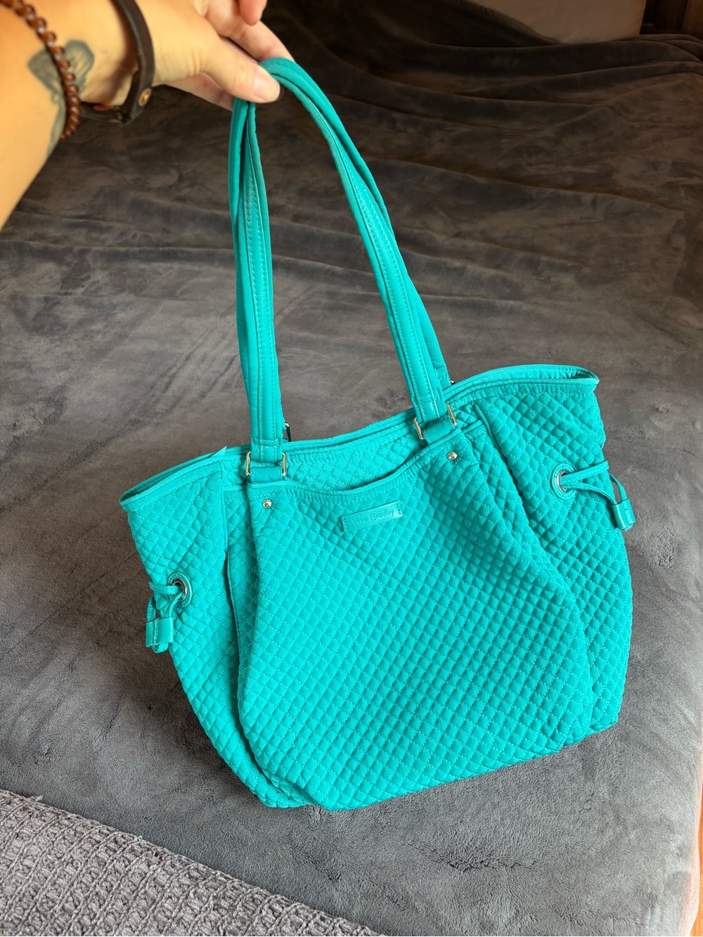Vera Bradley Iconic Microfiber Glenna Satchel Tote, Color is Turquoise Sea